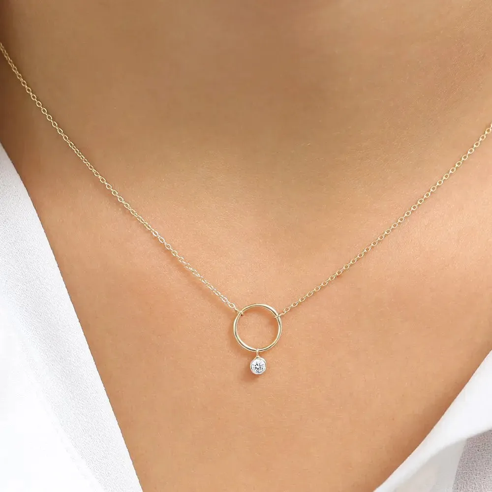 0.08CTW Dangling Bezel Set Diamond Circle Necklace