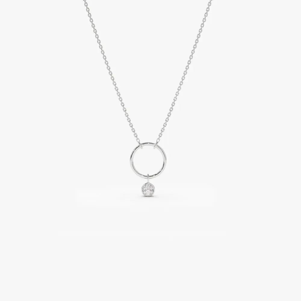 0.08CTW Dangling Bezel Set Diamond Circle Necklace