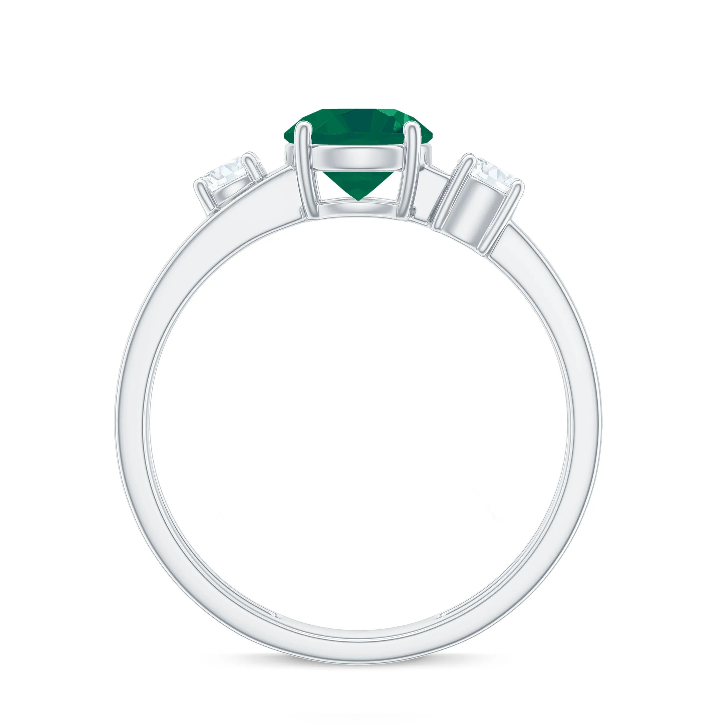 1 CT Solitaire Emerald Double Band Engagement Ring with Diamond