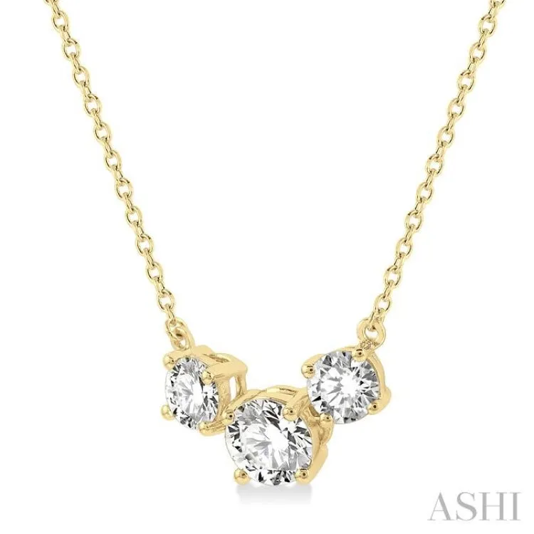 1 ctw Three Stone Round Cut Diamond Necklace in 14K Yellow Gold