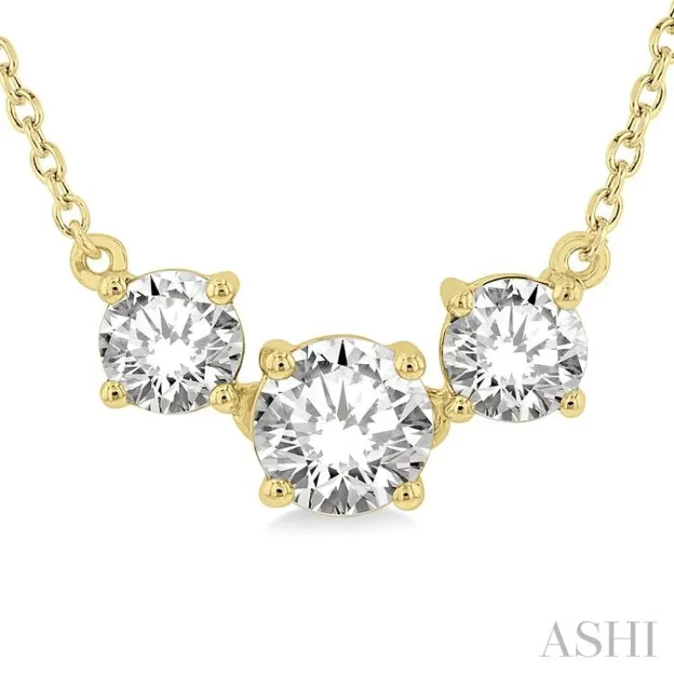 1 ctw Three Stone Round Cut Diamond Necklace in 14K Yellow Gold