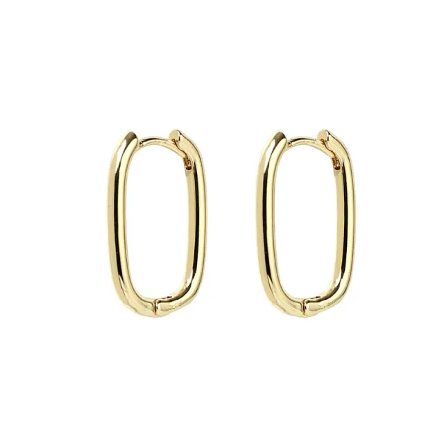 1 Pair fashion gold geometric Oval Rectangle hoop earrings top quality mirco cz crystal earings for women luxury brand jewellery