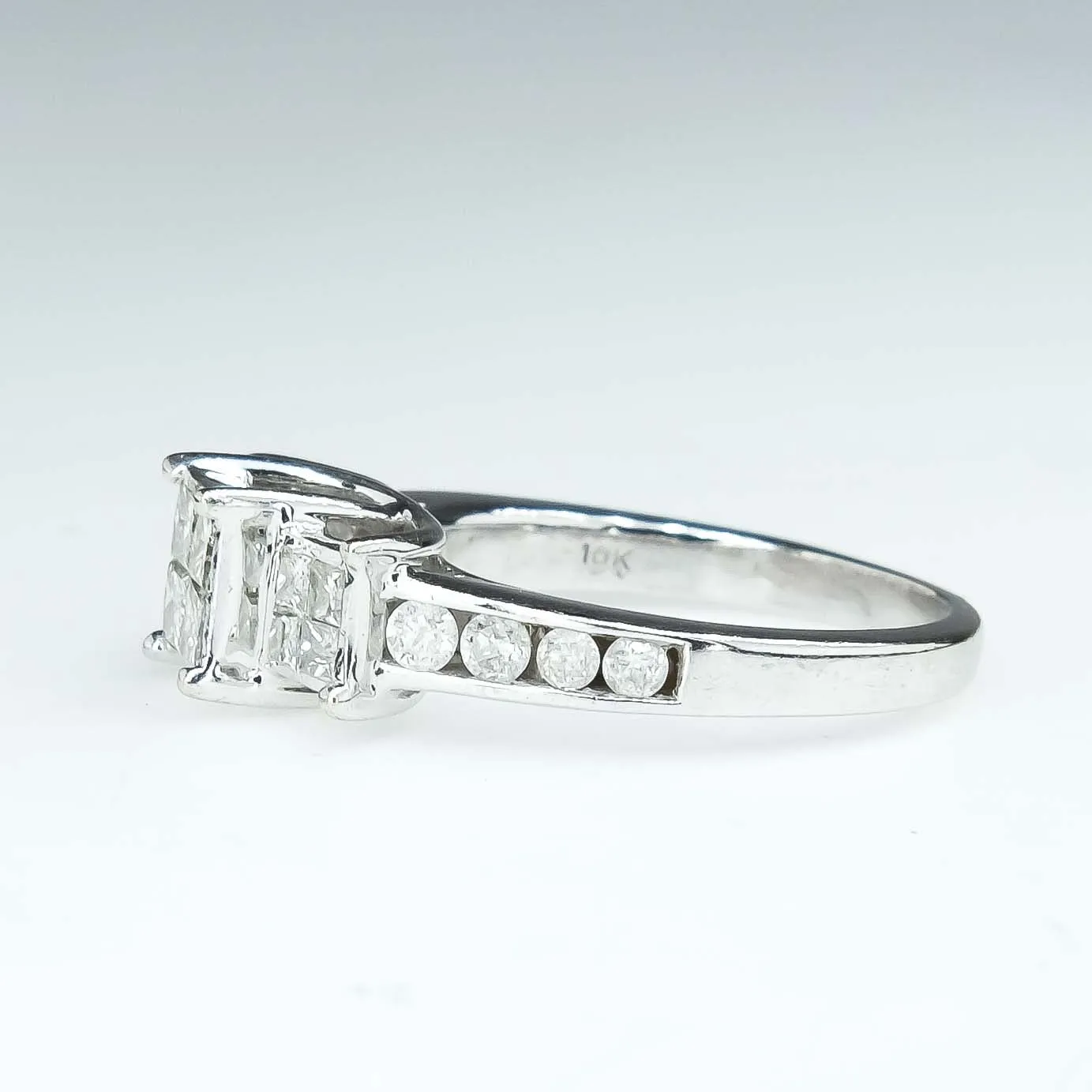 1.00ctw Princess Three Stone Cluster Diamond Engagement Ring in 10K White Gold