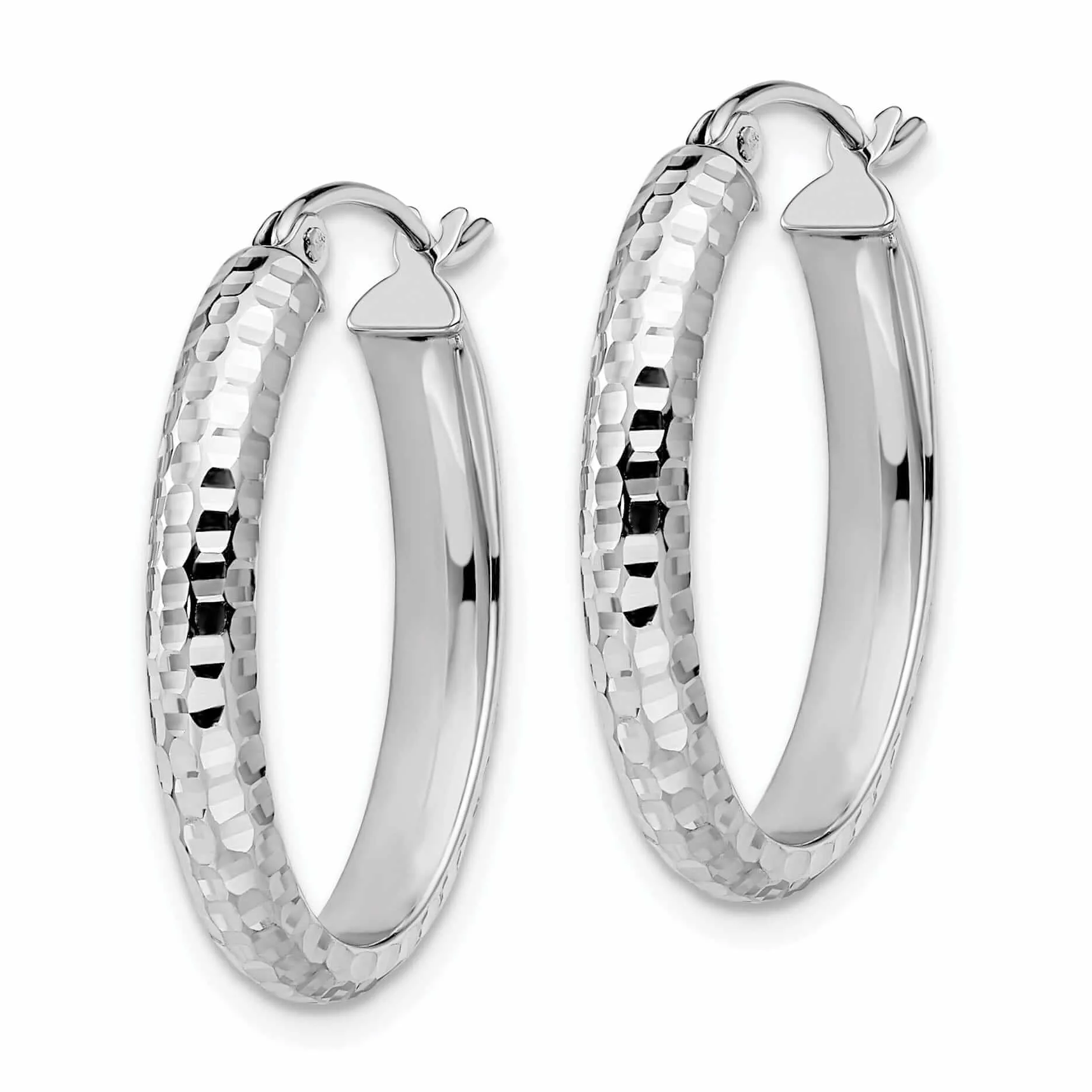 10kt White Gold D.C Oval Hinged Hoop Earrings