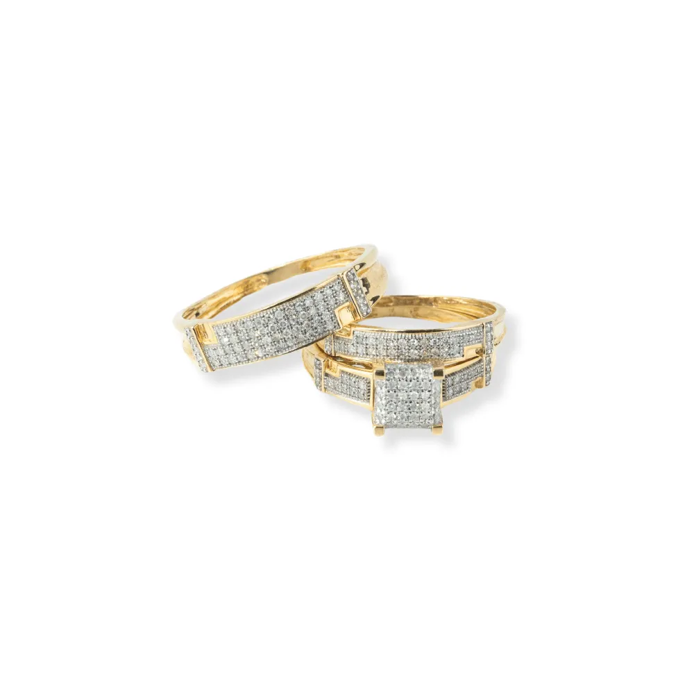 1/2 CTW 10k Yellow Gold Princess Cut Wedding Trio Set