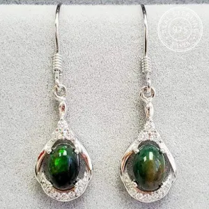 1.20 CT GENUINE ETHIOPIAN BLACK OPAL & CREATED WHITE TOPAZ 925 STERLING SILVER DANGLE EARRINGS