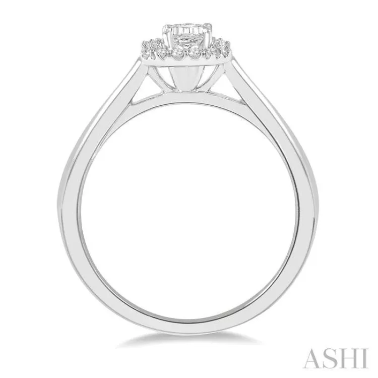 1/3 Ctw Round Cut Diamond Engagement Ring With 1/4 ct Emerald Cut Center Stone in 14K White Gold