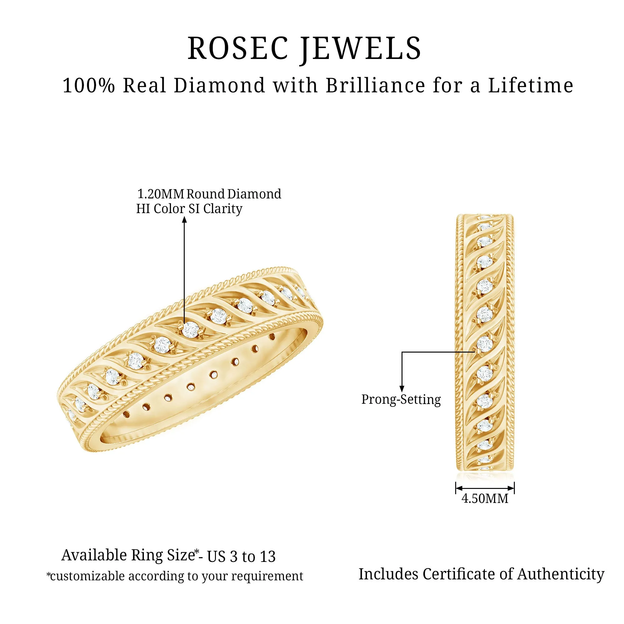 1/4 CT Diamond and Gold Twisted Rope Band Ring for Women