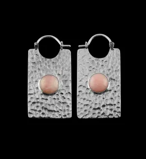 14G Lateral Pink Opal Stone White Brass Hangers - Earrings