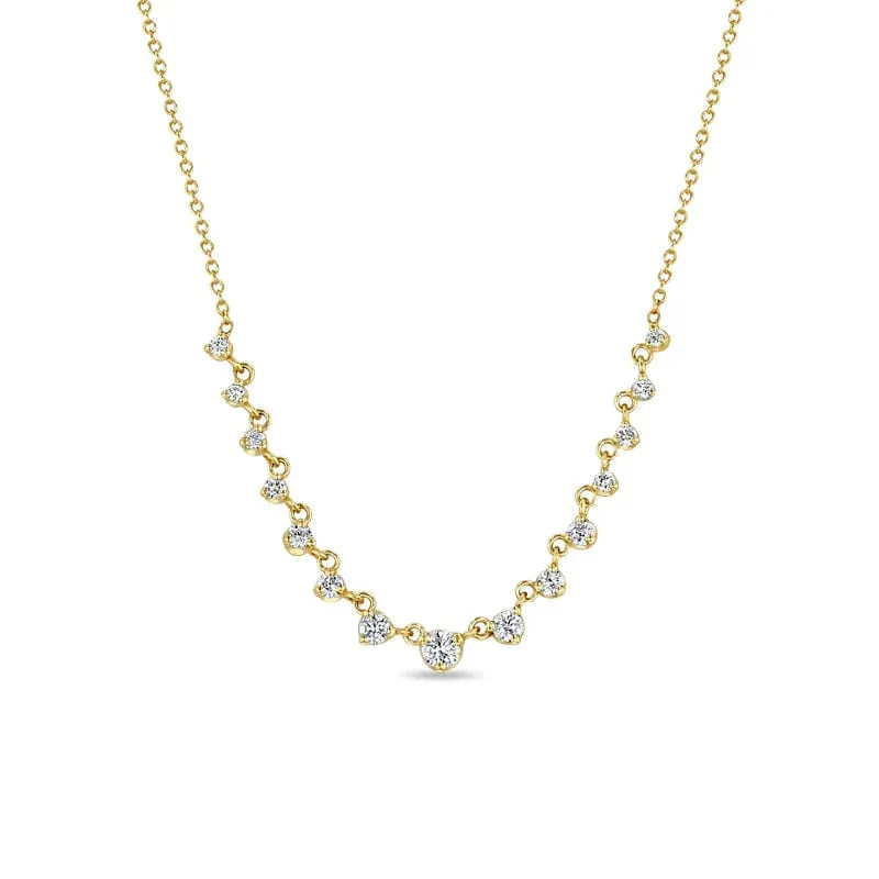 14k 15 Linked Graduated Prong Diamond Necklace