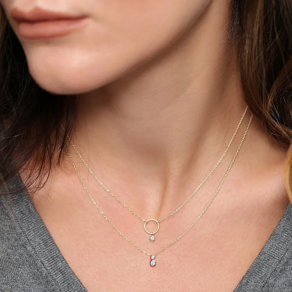 14K Circle Necklace with Bezel Set Diamond