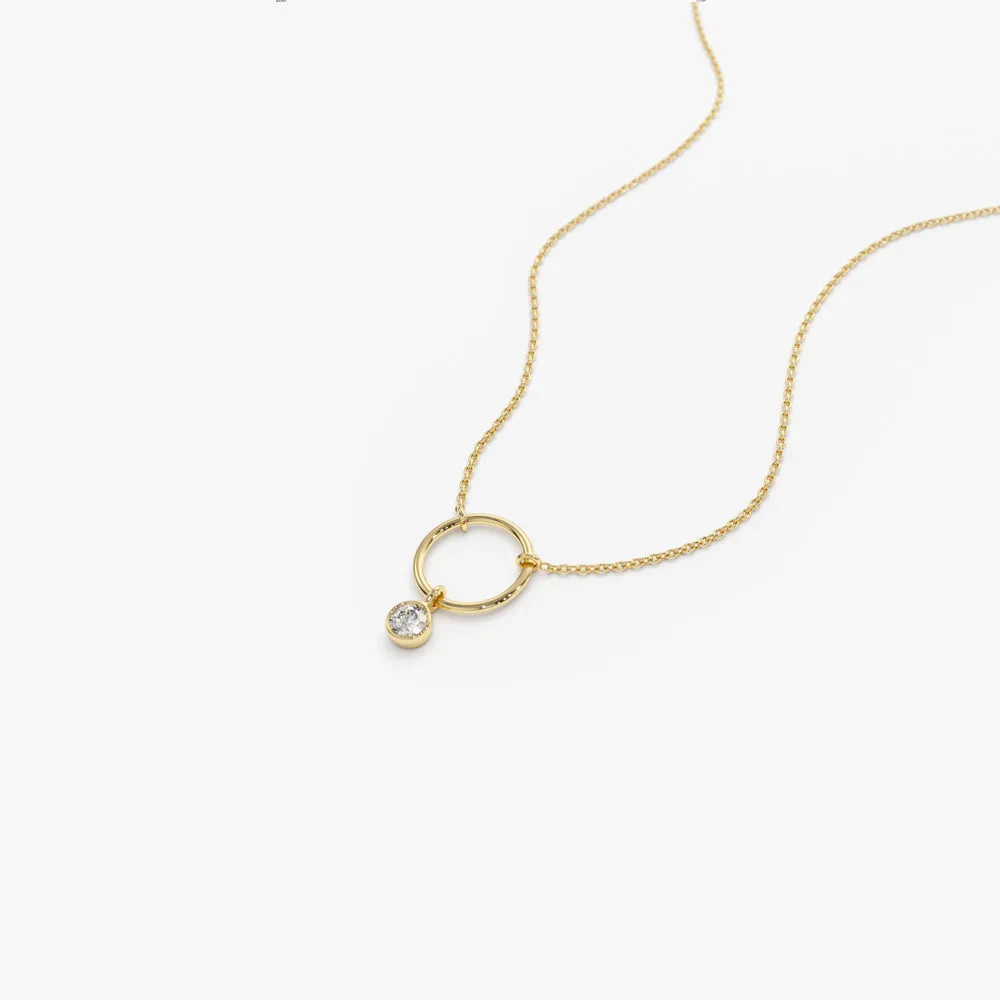 14K Circle Necklace with Bezel Set Diamond