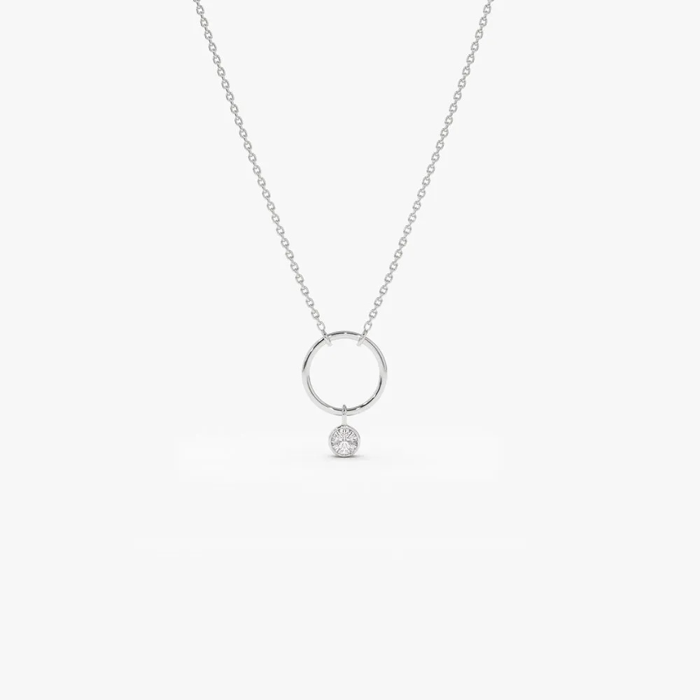 14K Circle Necklace with Bezel Set Diamond