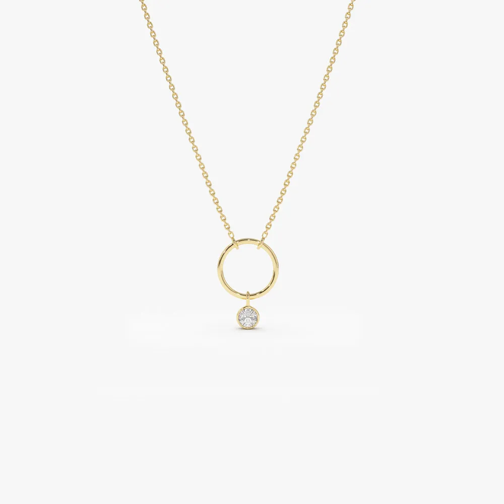 14K Circle Necklace with Bezel Set Diamond