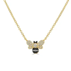 14K Gold Diamond & Black Diamond Bumble Bee Necklace - 0.20ct