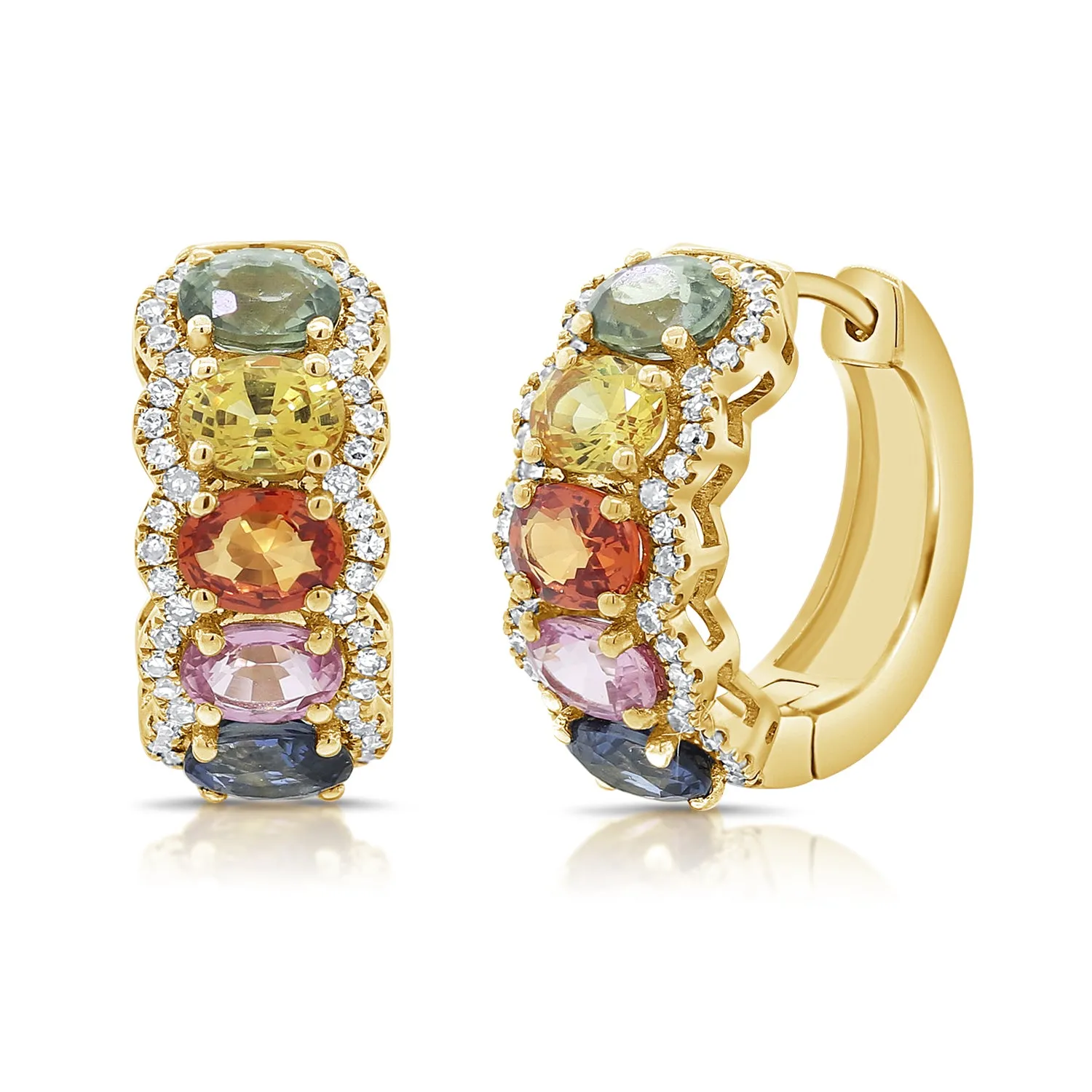 14K Gold Diamond & Multi-Sapphire Huggie Earrings