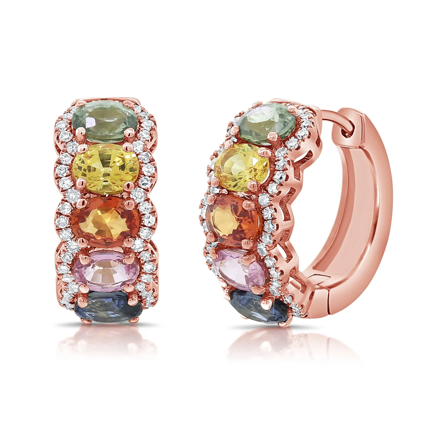 14K Gold Diamond & Multi-Sapphire Huggie Earrings