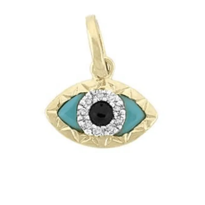 14K Gold Evil Eye with Diamonds and Turquoise