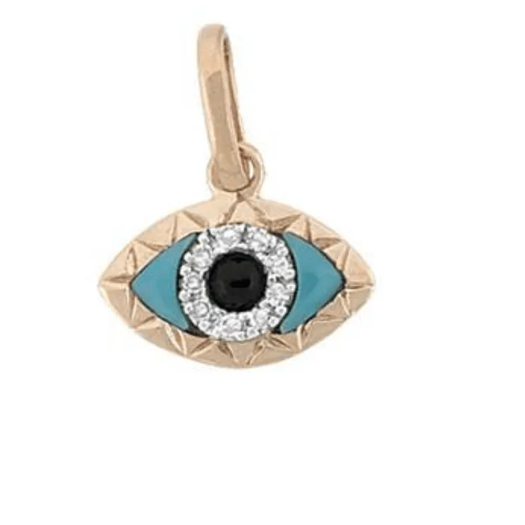 14K Gold Evil Eye with Diamonds and Turquoise