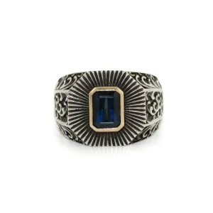 14K Gold Midnight Sapphire Wave Signet Ring