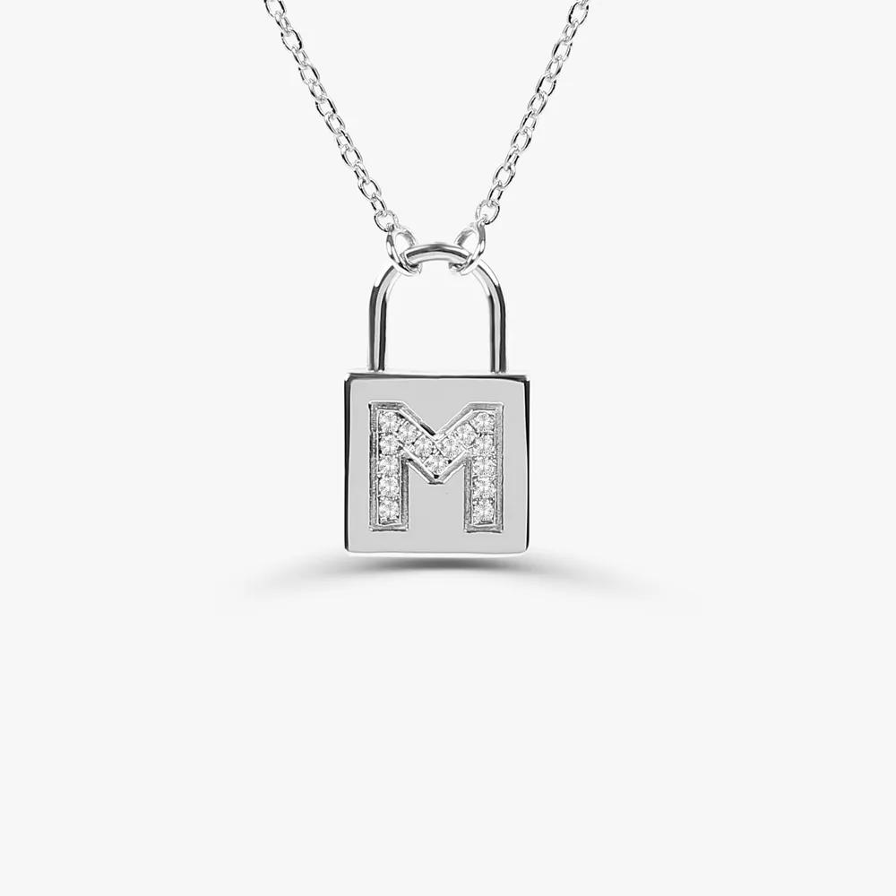 14K Gold Padlock Initial Necklace