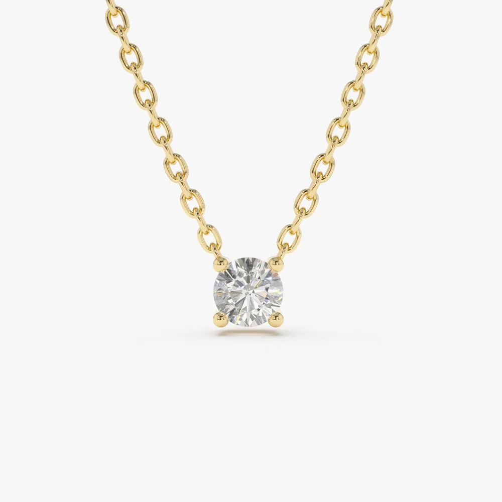 14K Gold Prong Setting Diamond Solitaire Necklace