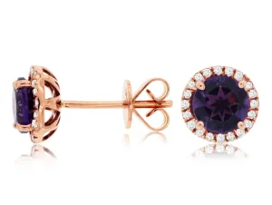 14K Rose Gold Amethyst and Diamond Studs