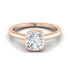 14K Rose Gold Cushion  Simple Bezel Solitaire Engagement Ring