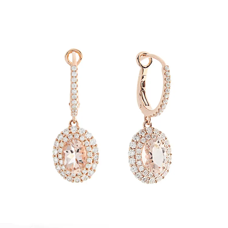 14k Rose Gold Diamond & Morganite Earrings