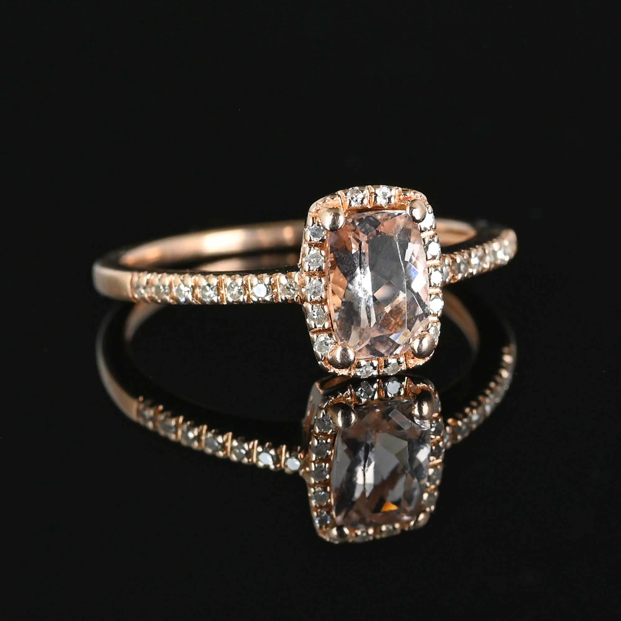 14K Rose Gold Diamond Halo Morganite Ring