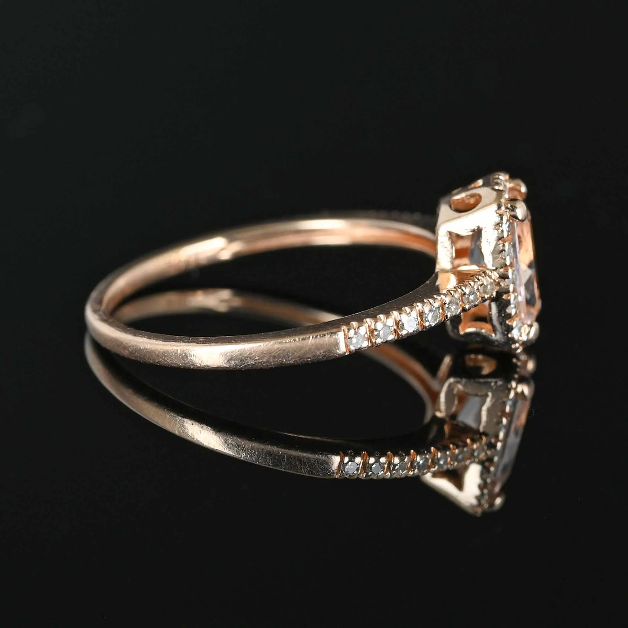 14K Rose Gold Diamond Halo Morganite Ring