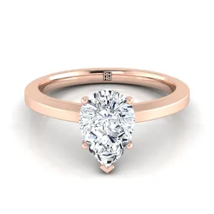 14K Rose Gold Pear Shape Center  Beveled Edge Comfort Style Bright Finish Solitaire Engagement Ring