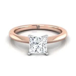 14K Rose Gold Princess Cut  Petite Knife Edge Solitaire Engagement Ring