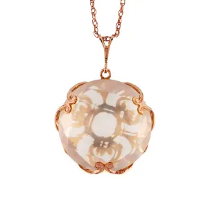 14K Solid Rose Gold Round Rose Quartz Necklace Jewelry