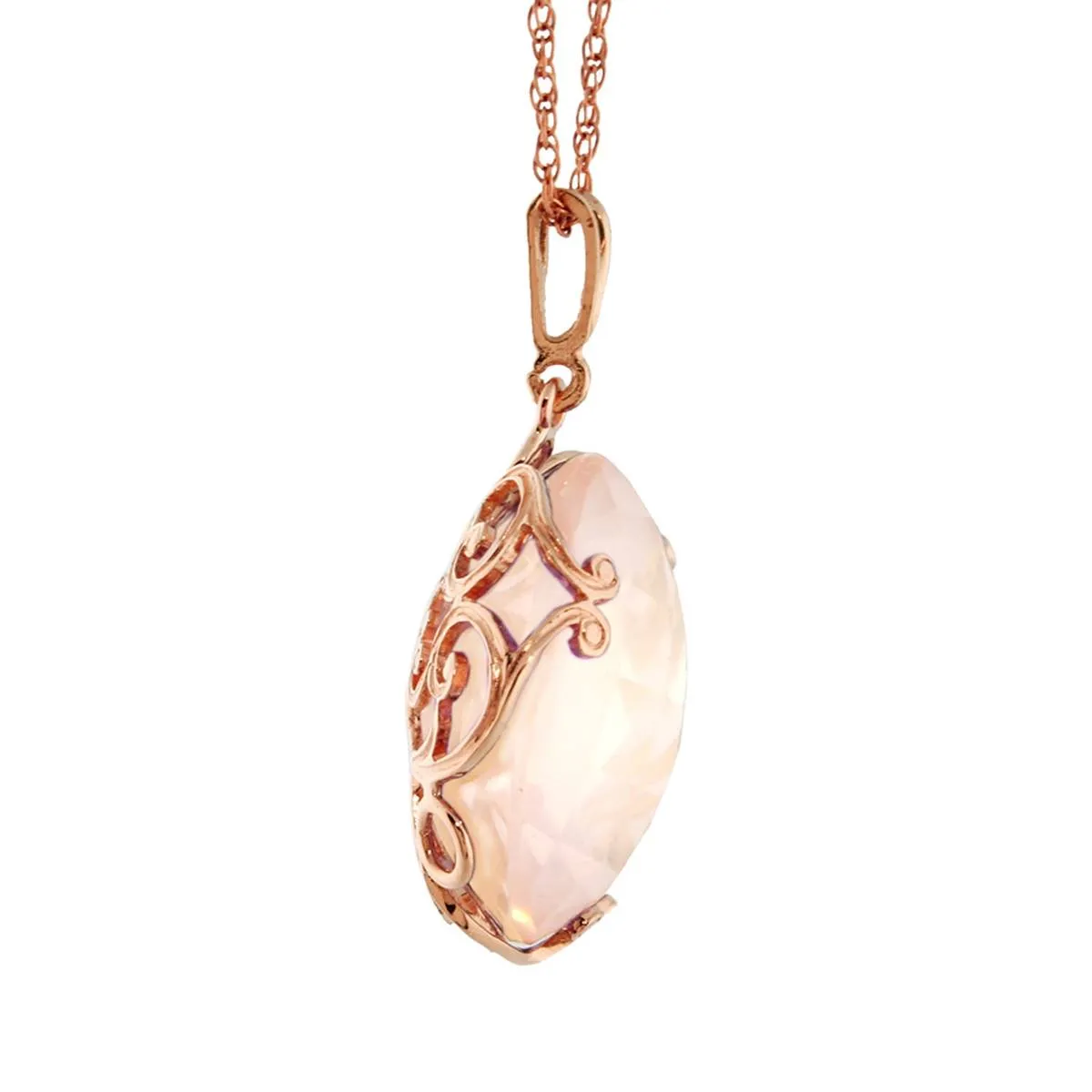 14K Solid Rose Gold Round Rose Quartz Necklace Jewelry