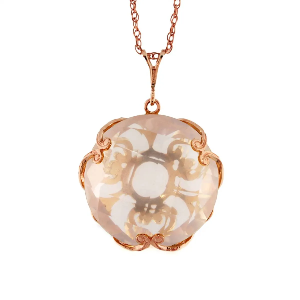 14K Solid Rose Gold Round Rose Quartz Necklace Jewelry