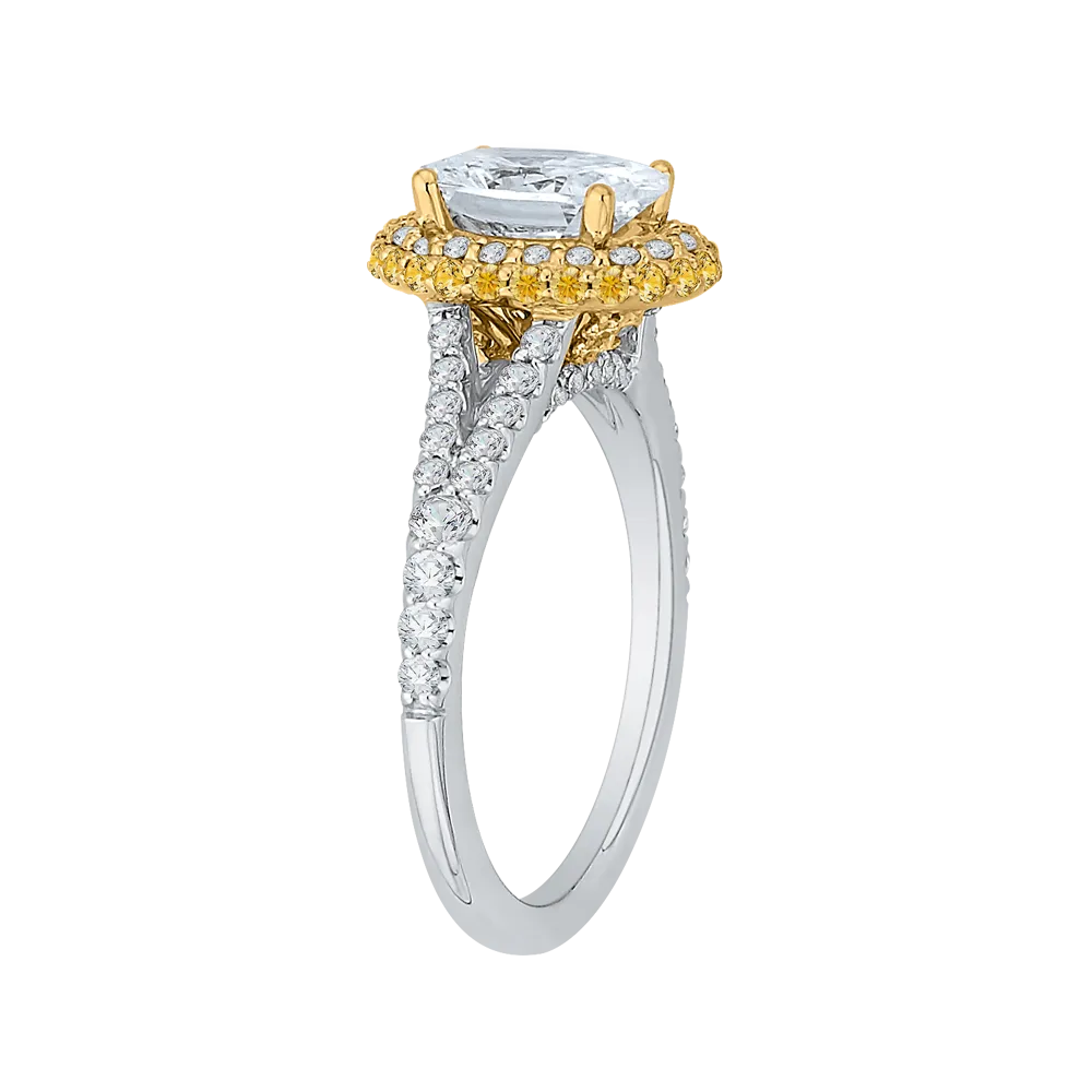 14K Two Tone Gold Oval Diamond Halo Engagement Ring with Split Shank (Semi Mount)