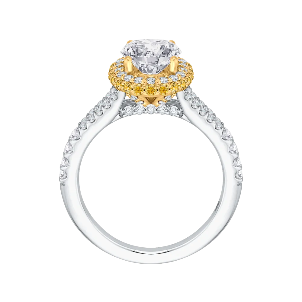 14K Two Tone Gold Oval Diamond Halo Engagement Ring with Split Shank (Semi Mount)