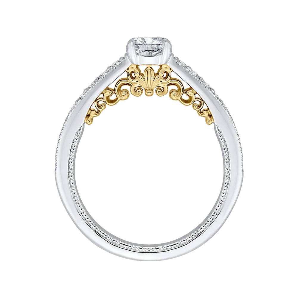 14K Two Tone Gold Round Diamond Engagement Ring