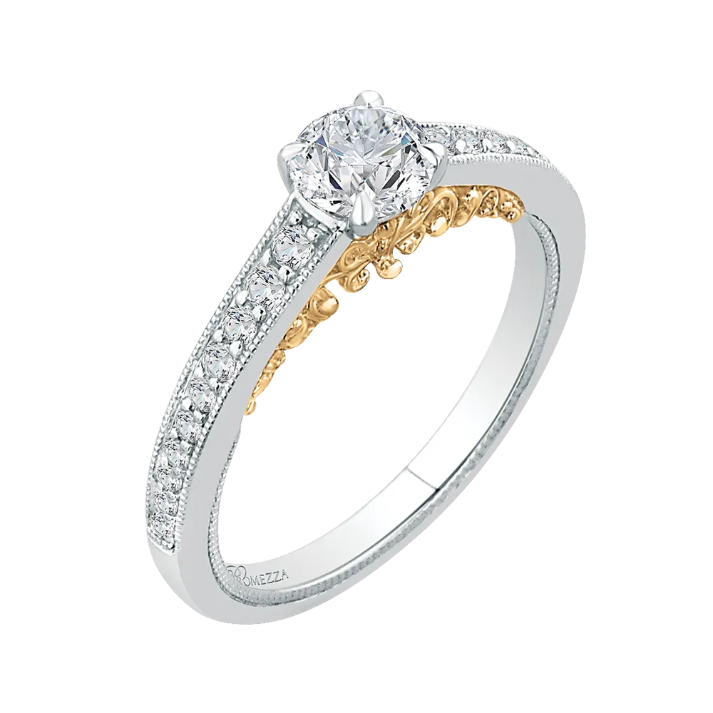 14K Two Tone Gold Round Diamond Engagement Ring