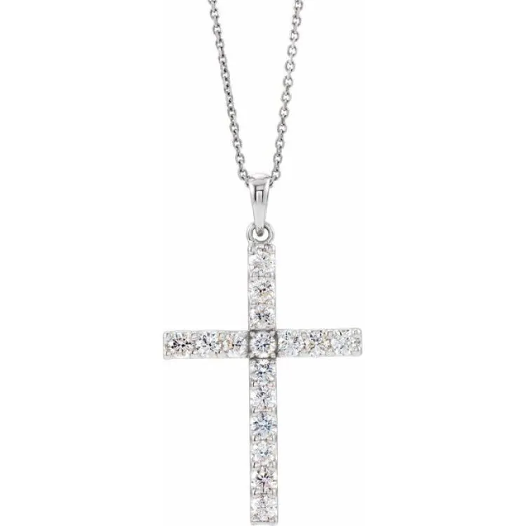 14K White 1 CTW Natural Diamond Cross 18" Necklace