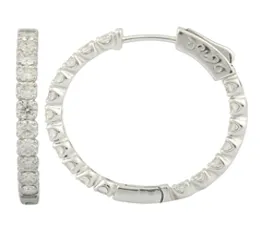 14K White Gold 3ctw Round Diamond Hoop Earrings