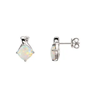 14k White Gold 7mm Cushion Australian Opal & .015 CTW Diamond Earrings