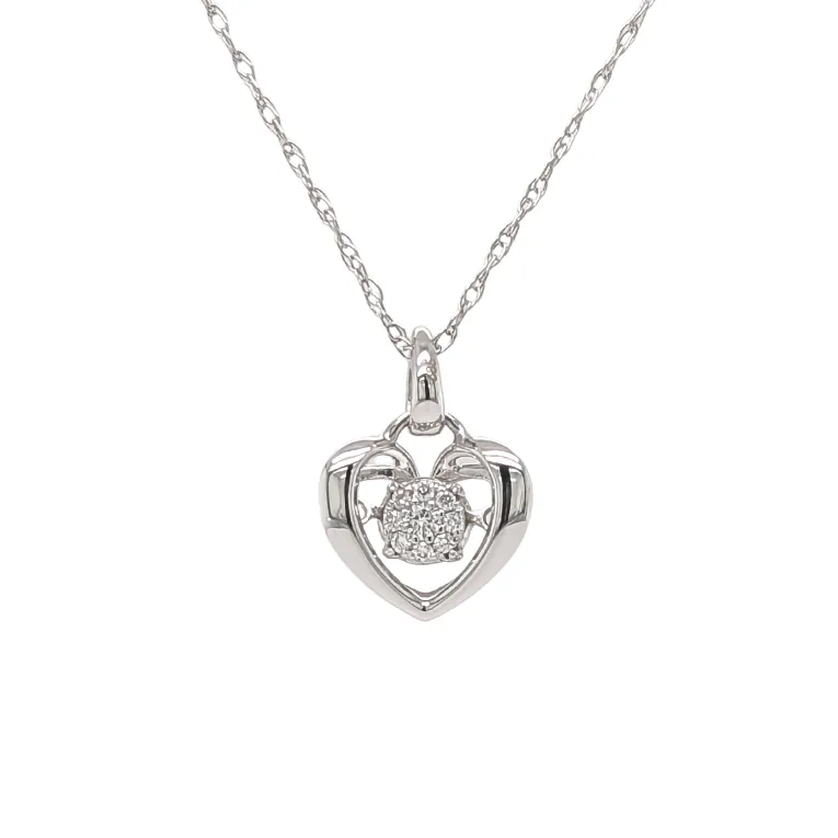 14K White Gold Dancing Diamond Heart Necklace