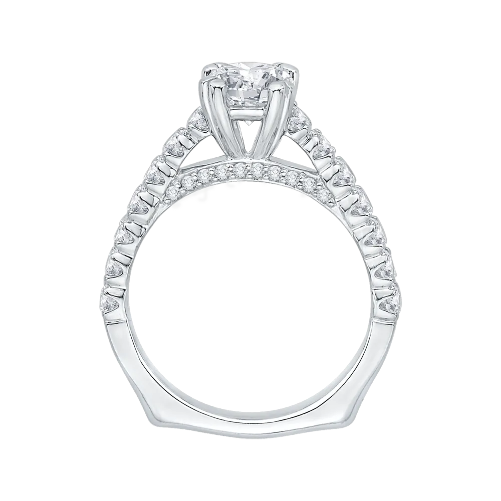 14K White Gold Euro Shank Round Diamond Cathedral Style Engagement Ring (Semi Mount)