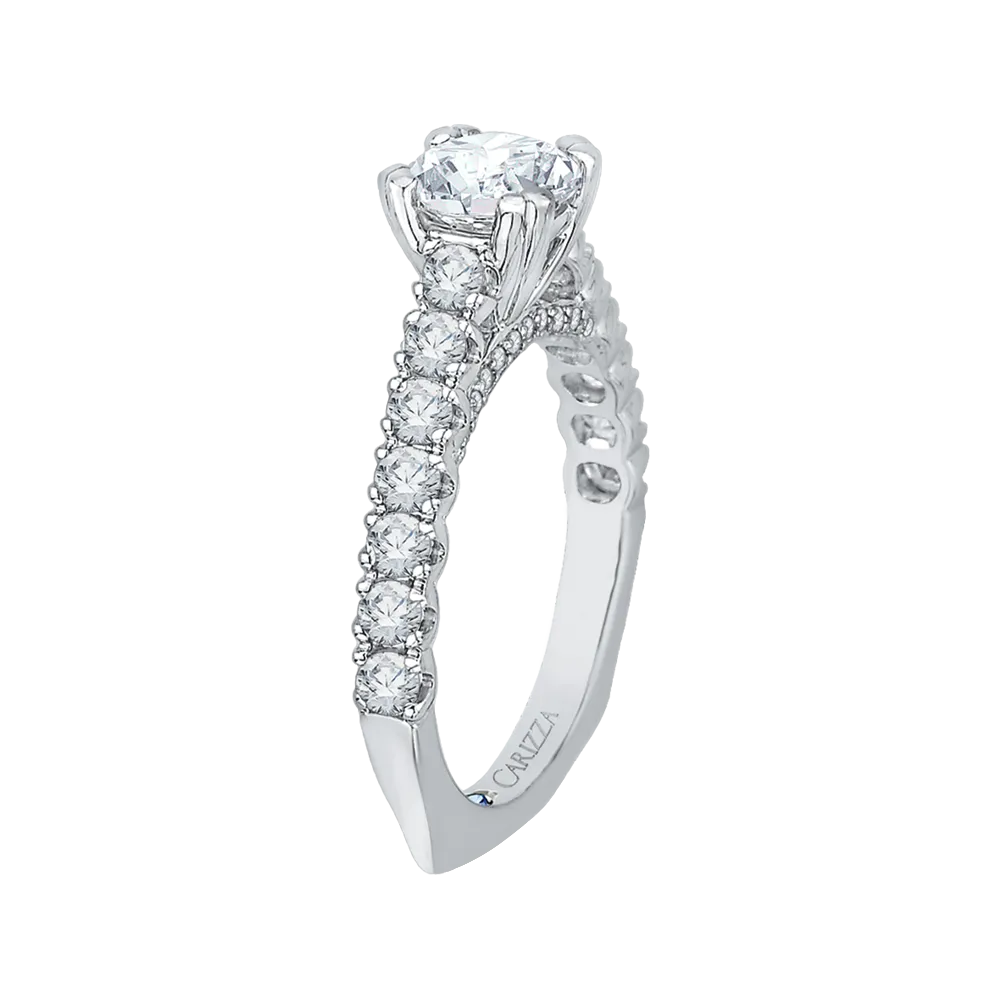 14K White Gold Euro Shank Round Diamond Cathedral Style Engagement Ring (Semi Mount)