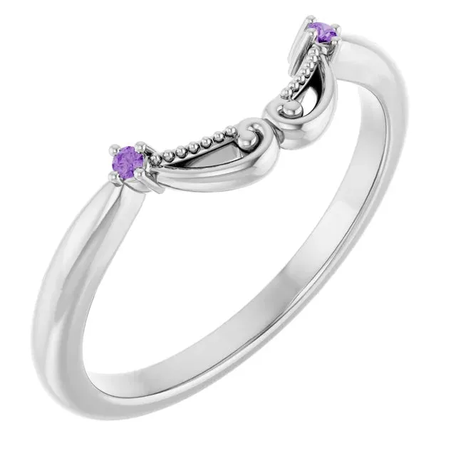 14K White Gold Lab-Grown  Purple Sapphire Floral Wedding Band