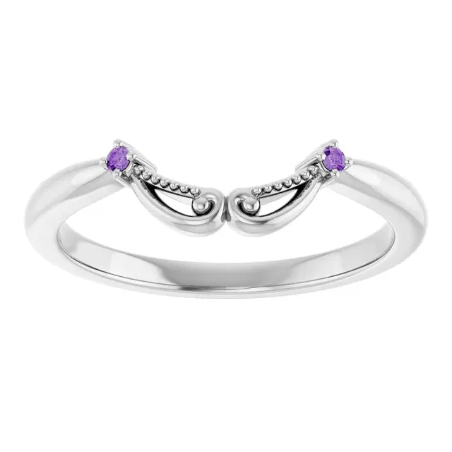 14K White Gold Lab-Grown  Purple Sapphire Floral Wedding Band