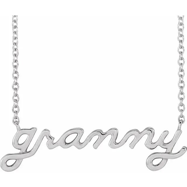 14K White Gold Lowercase Script Granny 18" Necklace