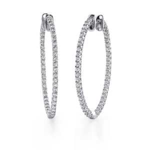 14K White Gold Oval Diamond Hoop Earrings